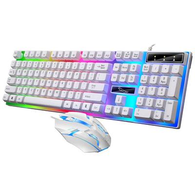G21B USB Luminescent Mechanical Keyboard and Mouse Set Wired Keyboard Mouse Combos (White)