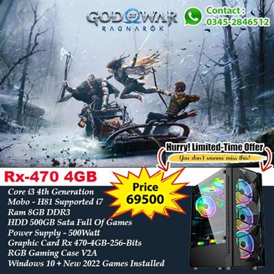Core i3- 4th Generation Ram 8GB HDD 500GB With RX 470 4GB Graphic Card RGB Case 4 Fan