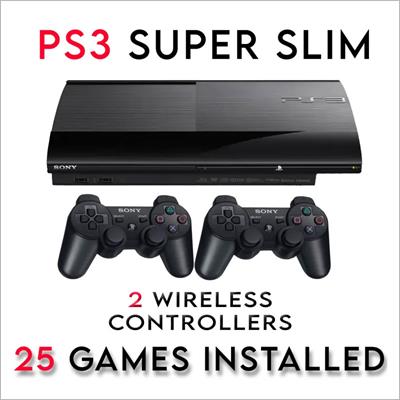 Playstation 3 Super Slim Jailbreak with 500GB Drive 15 Games Installed 2 Wireless Controller