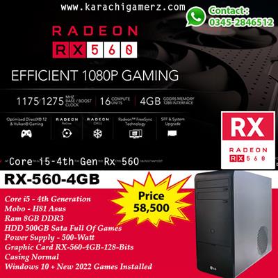  Gaming PC Core i5 4th Generation with RX 560 4GB Graphic Card 10 Games Installed