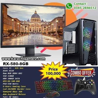 Complete Gaming Setup with LED 24/HDMI | 6th Gen | RX 580 8GB | Keyboard Mouse RGB | Gamepad Offer 