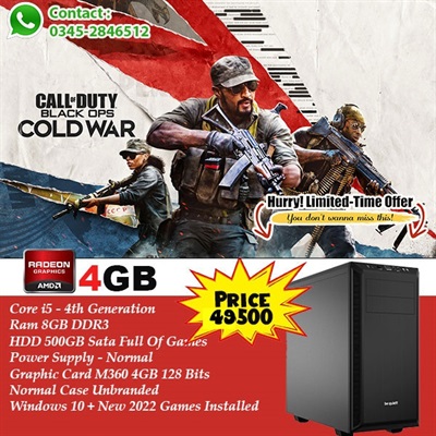 Gaming PC Core i5 4th Generation with AMD 4GB R7 450 128 Bits New Games Runs and Pre Installed