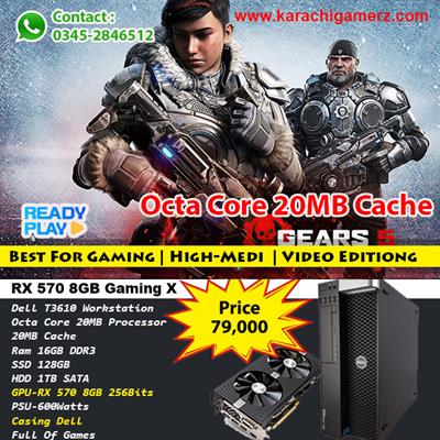 Dell T3610 Gaming Workstation |Octa Core Processor 20MB cache | Ram 16GB | SSD 128GB | HDD 1TB | Rx 570 8GB New Games Installed