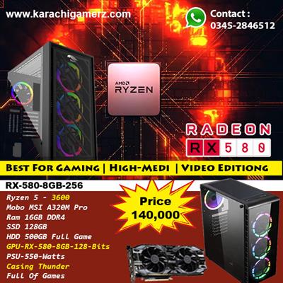 AMD Ryzen 5-3600 | MSI A320M Pro | Ram 16GB DDR4 | SSD 128GB | HDD 500GB | CPU Cooler Aigo | RX 580 8GB Case Thunder
