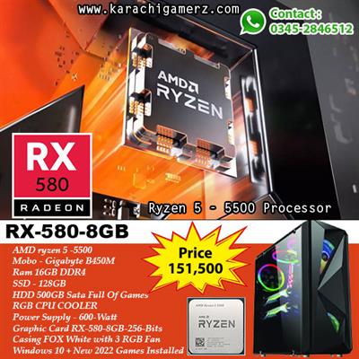 AMD Ryzen 5-5500 | Giga B450M | Ram 16GB | SSD 128GB | HDD 500GB | CPU Cooler | RGB Case Tiger 3 Fan