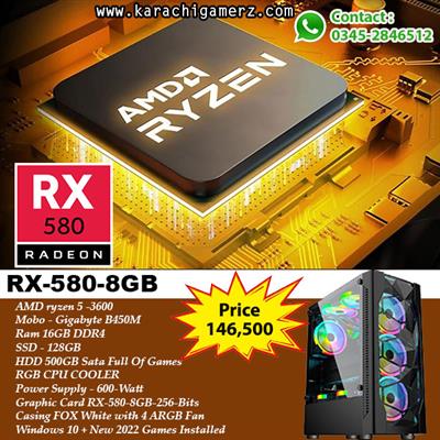 AMD Ryzen 5-3600 | Giga B450M | Ram 16GB | SSD 128GB | HDD 500GB | RGB Casing 4 Fan | CPU Cooler RGB 