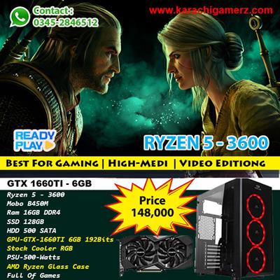 Ryzen 3600 | Ram 16GB | SSD 128GB | HDD 500GB |GTX 1660TI 6GB | AMD RGB Case | CPU Cooler Pre-Installed Games