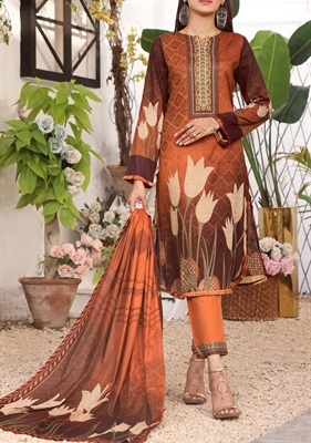 THREE PIECE UNSTITCHED DIGITAL PRINTED LUXURY LAWN