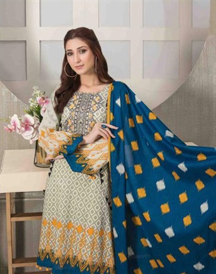 THREE PIECE UNSTITCHED EMBROIDERED SUIT FABRICS WITH LAWN DUPATTA