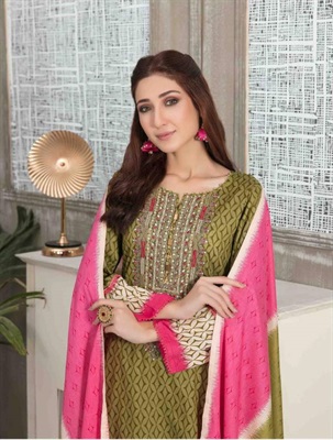 THREE PIECE UNSTITCHED EMBROIDERED SUIT FABRICS WITH LAWN DUPATTA