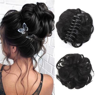 Synthetic Chignon Messy Bun Claw Clip in Hair Piece Wavy Curly Hair Bun Ponytail Extensions Scrunchie Hairpieces for Women