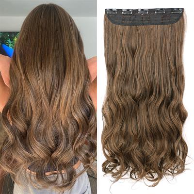 Synthetic Long Wavy Hairstyles 5 Clip In Hair Extensions Heat Resistant Hairpiece Brown One Piece 5 Clips Fake Hair For Women