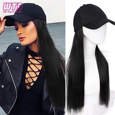 synthetic long straight baseball cap with hair extension hair integrate cap hat for women girl daily hair style wig