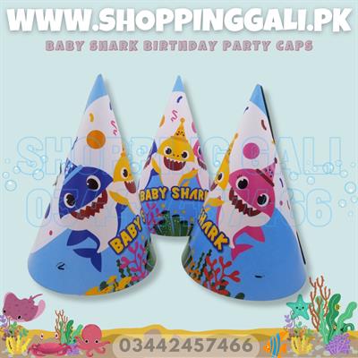 BABY SHARK BIRTHDAY PARTY CAPS ( PACK OF 10 BIRTHDAY CAPS )