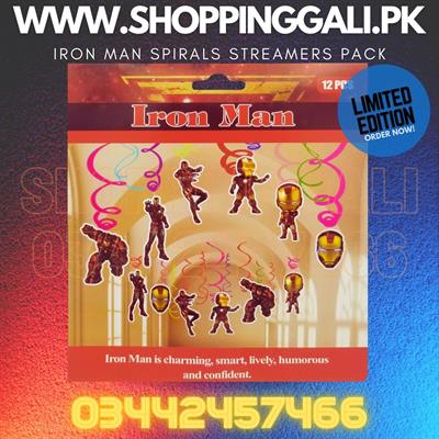 IRON MAN SPIRALS SET ( PACK OF 12 STREAMERS AND 6 CUTOUTS )