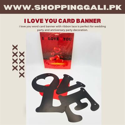 I LOVE YOU CARD BANNER WITH 2 RED HEART CUTOUT WITH RIBBON LACE