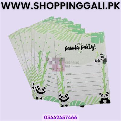 Panda Invitation Cards - 4 Inch By 3 Inch - Invitation Cards - Panda Theme - Green - Unisex - Pack Of 8