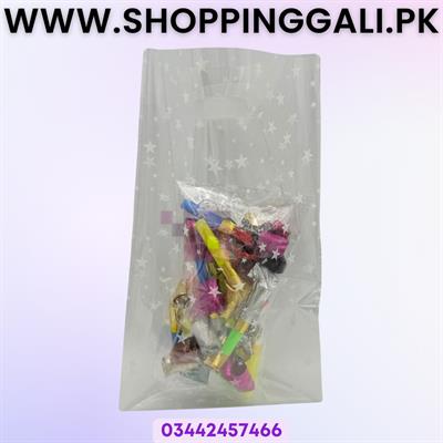 TRANSPARENT GOODY BAGS WITH WHITE STARS - PACK OF 10 GOODY BAGS