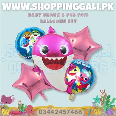 BABY SHARK FOIL BALLOON SET IN PINK COLOR ( PACK OF 5 FOIL BALLOONS )