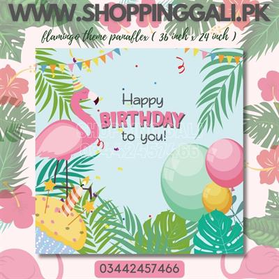 FLAMINGO BIRTHDAY PARTY BANNER ( 36 INCHES X 24 INCHES )