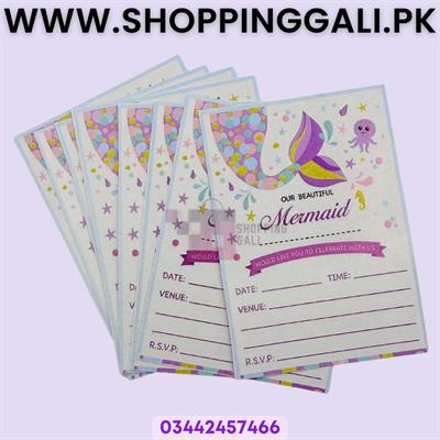 Mermaid Invitation Cards - 4 Inch By 3 Inch - Invitation Cards - Mermaid Theme - Purple - Girls - Pack Of 8