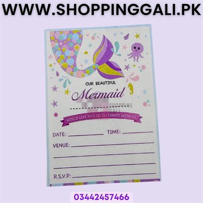 Mermaid Invitation Cards - 4 Inch By 3 Inch - Invitation Cards - Mermaid Theme - Purple - Girls - Pack Of 8