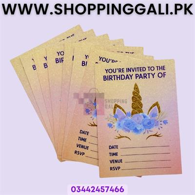 Unicorn Invitation Cards - 4 Inch By 3 Inch - Invitation Cards - Unicorn Theme - Pink - Girls - Pack Of 8