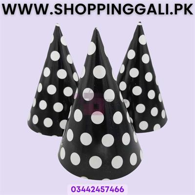 BLACK POLKA DOT BIRTHDAY PARTY CAPS ( PACK OF 10 BIRTHDAY CAPS )