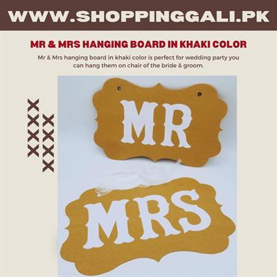 KHAKI COLOR MR & MRS PAPER HANGING BOARD WITH RIBBON