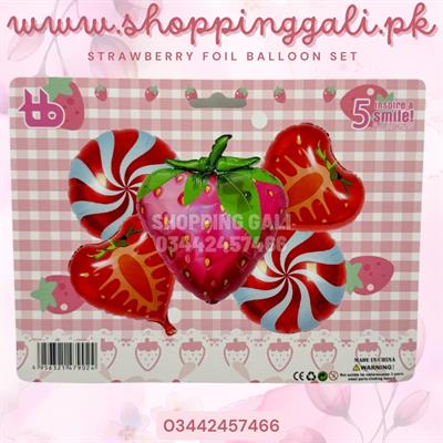 STRAWBERRY FOIL BALLOON SET - PACK OF 5 FOIL BALLOONS - STRAWBERRY THEME FOIL BALLOONS