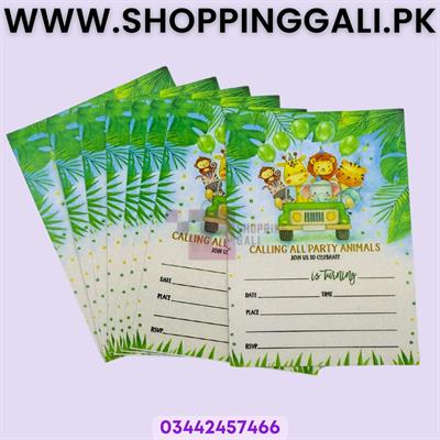 Jungle Invitation Cards - 4 Inch By 3 Inch - Invitation Cards - Jungle Theme - Green - Unisex - Pack Of 8