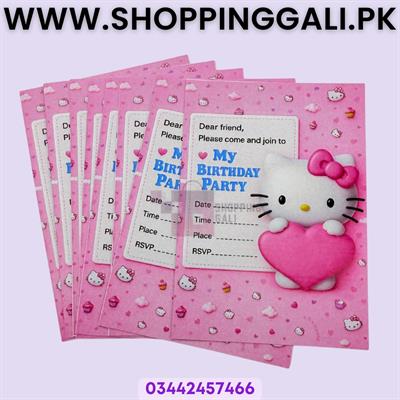 Hello Kitty Invitation Cards - 4 Inch By 3 Inch - Invitation Cards - Hello Kitty Theme - Pink - Girls - Pack Of 8