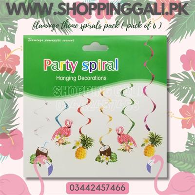 FLAMINGO SPIRALS AND CUTOUTS PACK ( PACK OF 6 STREAMERS AND CUTOUTS )