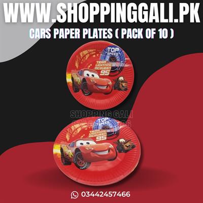 CARS PAPER PLATES IN RED COLOR ( PACK OF 10 PAPER PLATES )