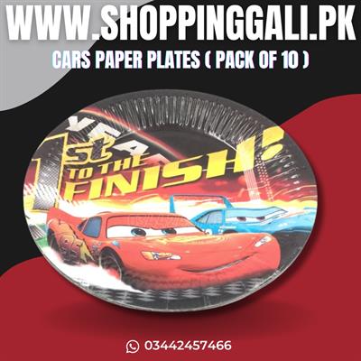 CARS PAPER PLATES IN RED BLACK COLOR ( PACK OF 10 PAPER PLATES )