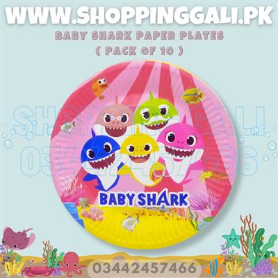 BABY SHARK PAPER PLATES IN PINK COLORS ( PACK OF 10 PAPER PLATES )