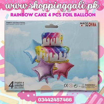 CAKE FOIL BALLOONS WITH STARS FOIL BALLOONS ( PACK OF 4 FOIL BALLOONS )