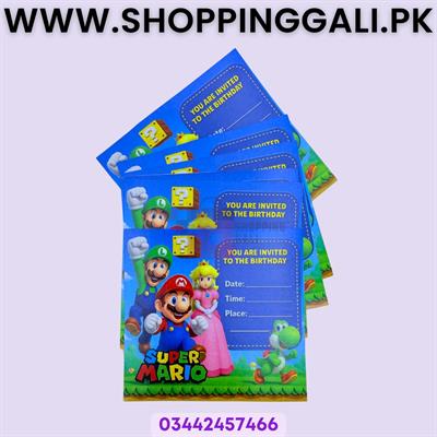 Super Mario Invitation Cards - 4 Inch By 3.9 Inch - Invitation Cards - Super Mario Theme - Multicolor - Unisex - Pack Of 6