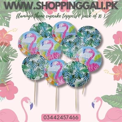 FLAMINGO THEME CUPCAKE TOPPER - PACK OF 10 CUPCAKE TOPPERS - FLAMINGO CUPCAKE TOPPERS