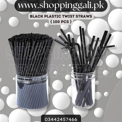 BLACK COLOR PLASTIC STRAWS ( PACK OF 100 BLACK STRAWS )