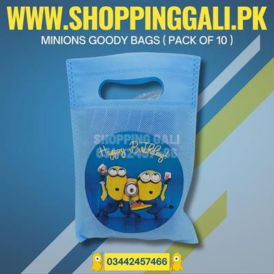 MINIONS FABRIC MATERIAL GOODY BAGS ( PACK OF 10 GIFT BAGS )