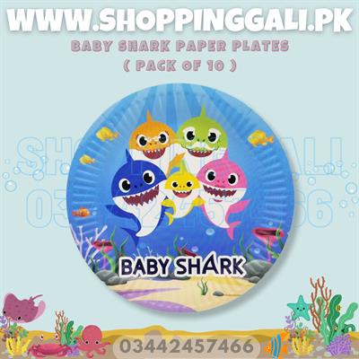 BABY SHARK PAPER PLATES IN DARK BLUE ( PACK OF 10 PAPER PLATES )