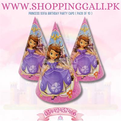 PRINCESS SOFIA THEME BIRTHDAY CAPS PINK - PACK OF 10 BIRTHDAY PARTY CAPS