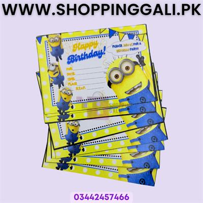 Minions Invitation Cards - 4 Inch By 3 Inch - Invitation Cards - Minions Theme - Yellow - Unisex - Pack Of 8