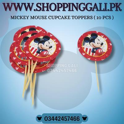 MICKEY MOUSE CUPCAKE TOPPER IN RED - PACK OF 10 CUPCAKE TOPPERS - MICKEY MOUSE THEME CUPCAKE TOPPERS