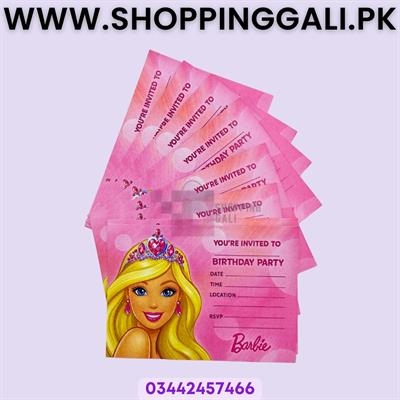 Barbie Invitation Cards - 4 Inch By 3 Inch - Invitation Cards - Barbie Theme - Pink - Girls - Pack Of 8