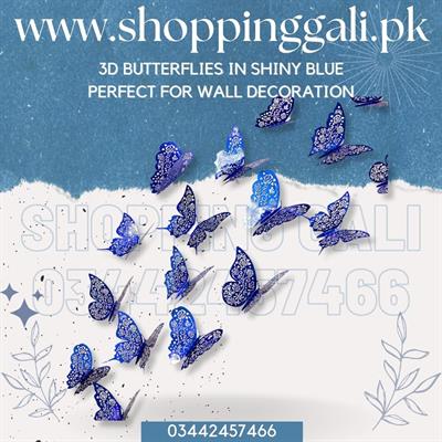 BLUE COLOR 3D BUTTERFLY DECORATION STICKERS DIY WALL DECORATIONS NURSERY ROOM DECOR BUTTERFLY STICKS PACK OF 12 PCS