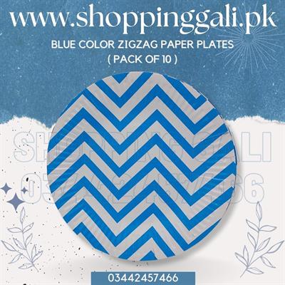 BLUE ZIGZAG PAPER PLATES ( PACK OF 10 PAPER PLATES )