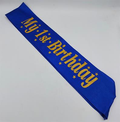 MY 1ST BIRTHDAY SASH IN DARK BLUE AND GOLDEN FOR PARTY WEAR