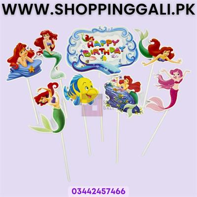 Mermaid Theme Cake Toppers - Cake Toppers - Multi Colors - Girls Theme - Pack Of 8 Cake Toppers